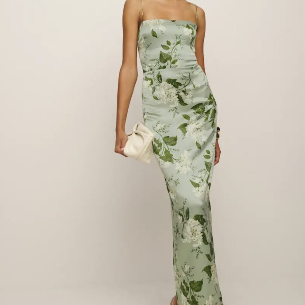 Reformation Petites Frankie Silk Dress Green - Size 2P